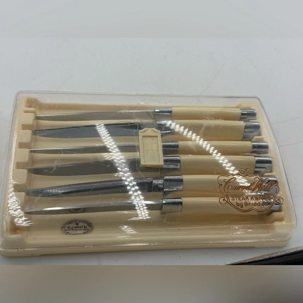 Vintage Carvel Hall Steak Knives 6 Pc Knife Set Ivory Color in Case USA,
